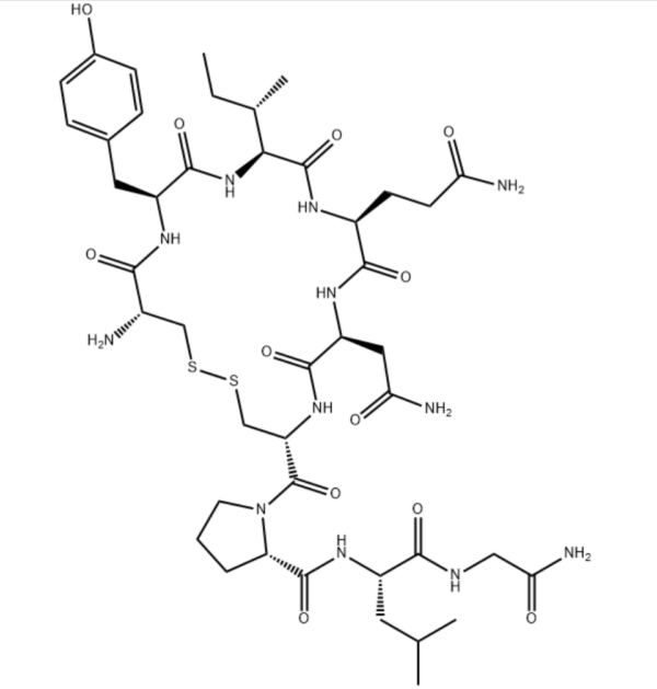 Oxytocin (α-Hypophamine; Oxytocic hormone) CAS 50-56-6 is a pleiotropic hypothalamic peptide that contributes to childbirth, lactation, and pro-social behavior